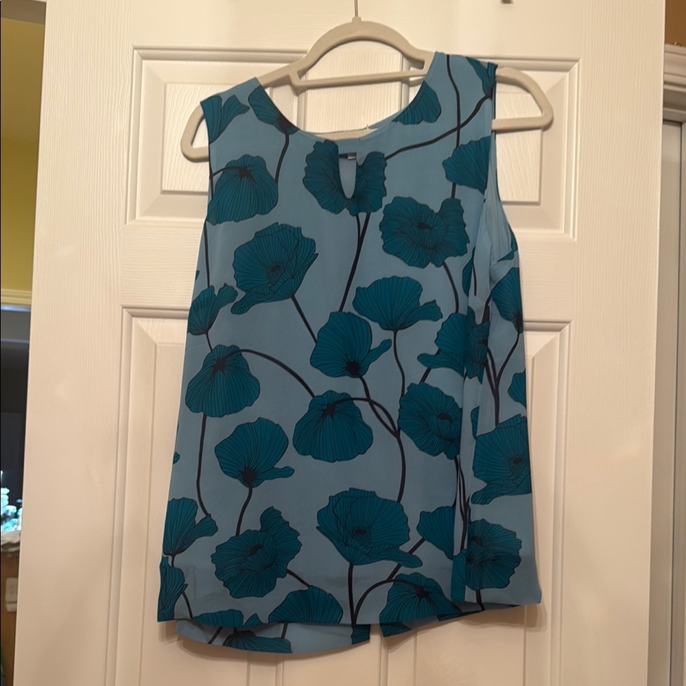 CAbi Teal Floral Deco Sleeveless Tank Top